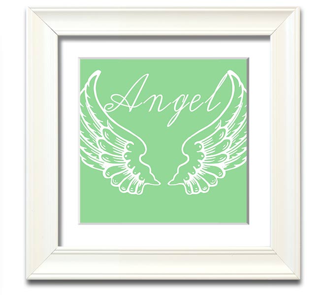 Angel Wings 4 Green Square Framed Print with intricate design, ready to hang.