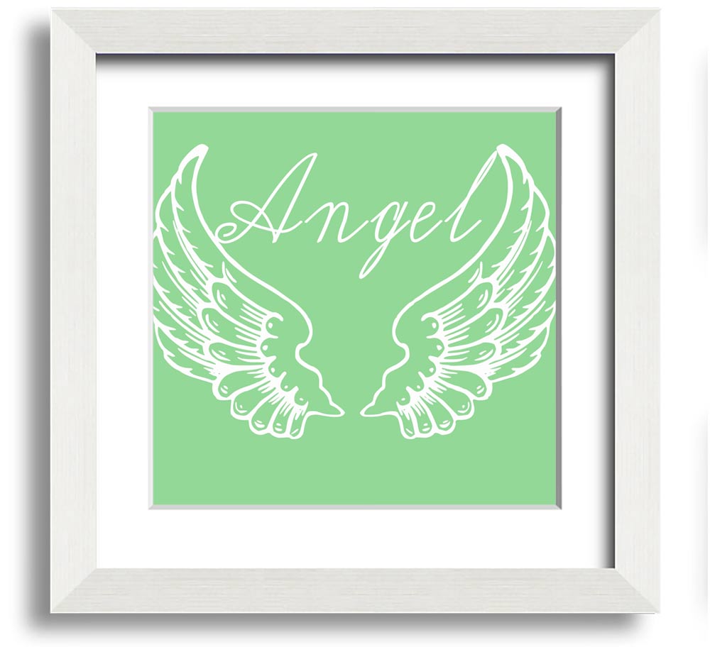 Angel Wings 4 Green Square Framed Print with intricate design, ready to hang.