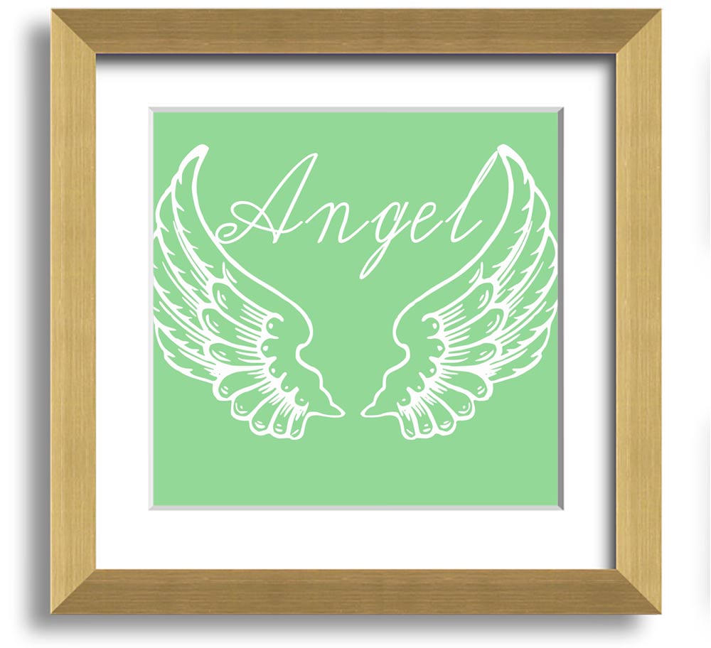 Angel Wings 4 Green Square Framed Print with intricate design, ready to hang.