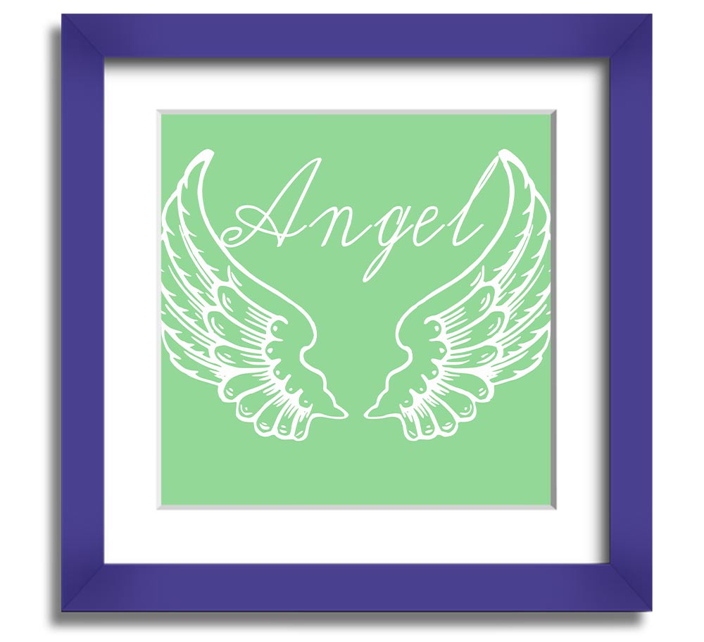 Angel Wings 4 Green Square Framed Print with intricate design, ready to hang.