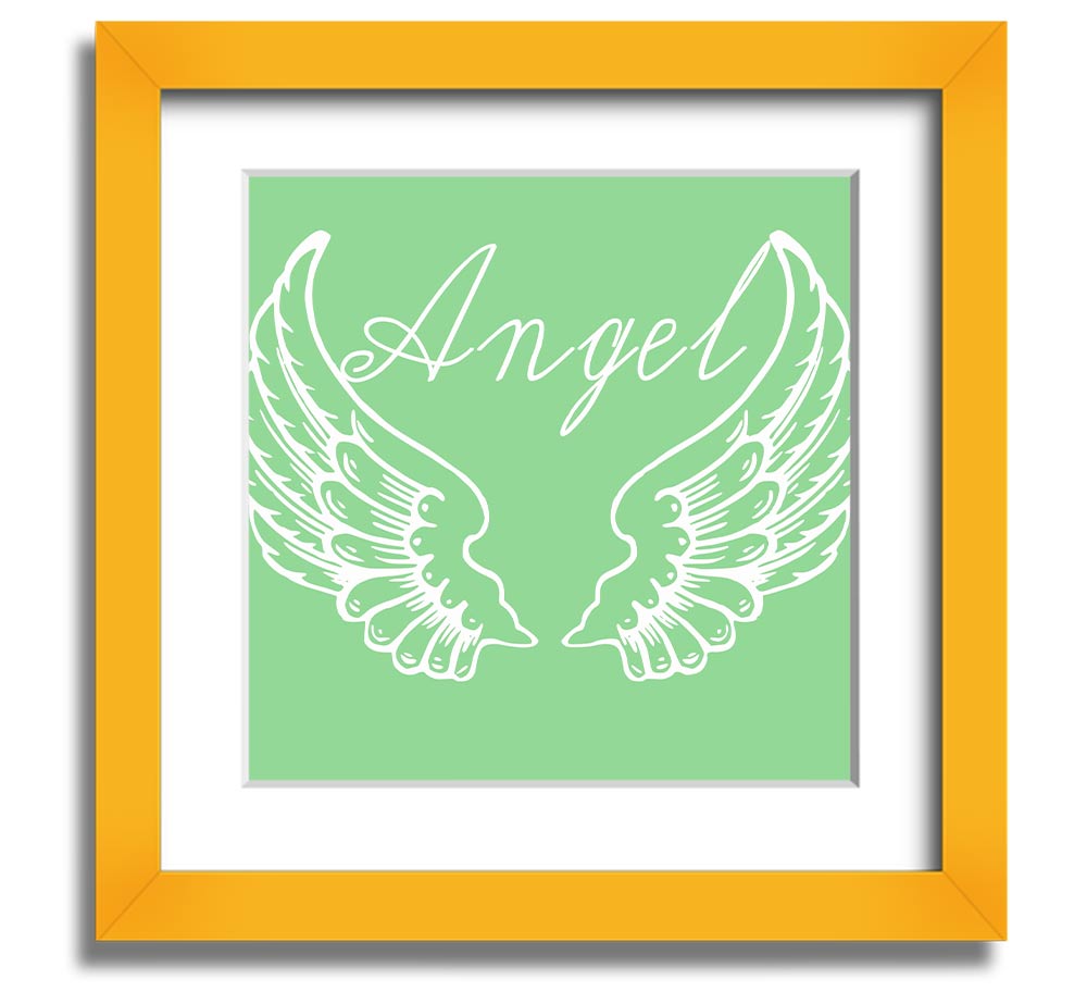 Angel Wings 4 Green Square Framed Print with intricate design, ready to hang.