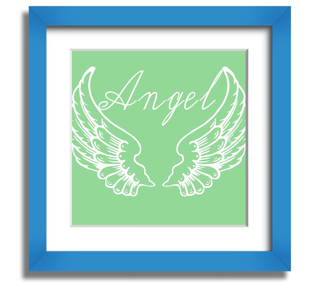 Angel Wings 4 Green Square Framed Print with intricate design, ready to hang.