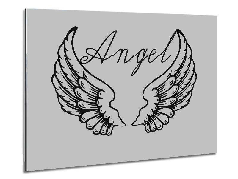 Angel Wings 4 Grey artwork printed on brushed aluminium dibond, showcasing elegant grey wings with a modern design.