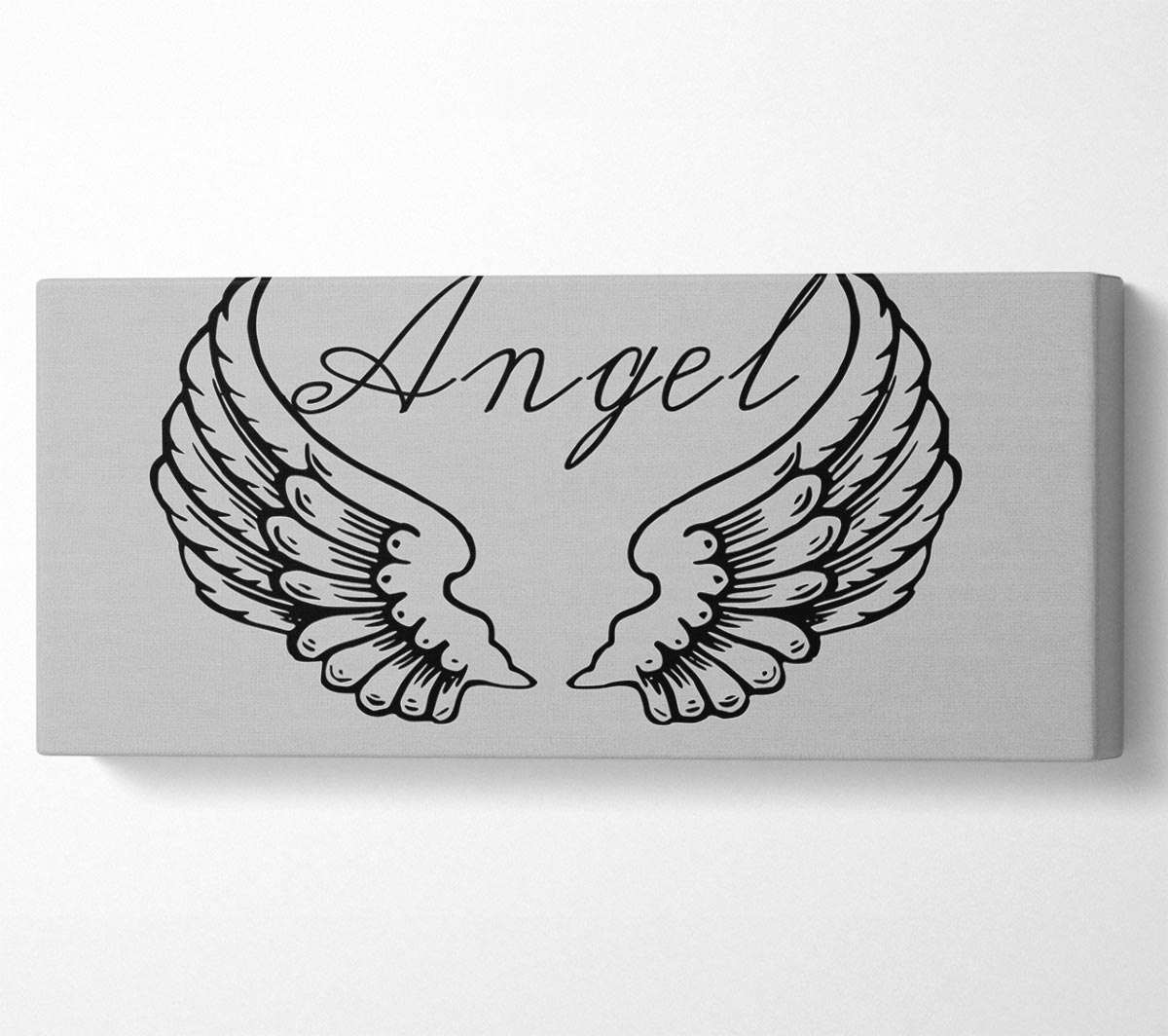 Angel Wings 4 Grey canvas art mounted on a 44mm box frame, showcasing elegant grey wings design.