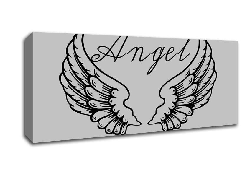 Angel Wings 4 Grey canvas art mounted on a 44mm box frame, showcasing elegant grey wings design.