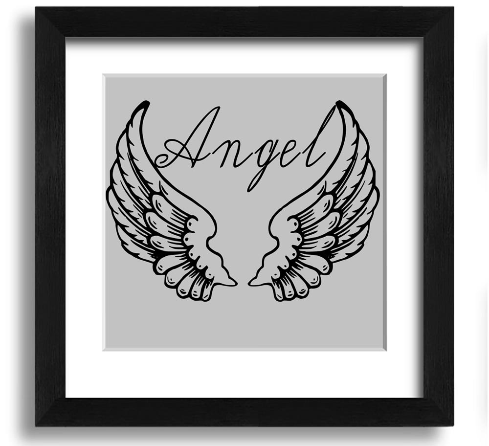 Angel Wings 4 Grey Square Framed Print showcasing delicate angel wings in soft grey tones, elegantly framed and ready to hang.