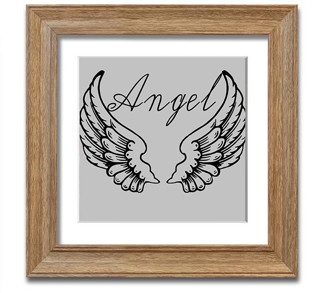 Angel Wings 4 Grey Square Framed Print showcasing delicate angel wings in soft grey tones, elegantly framed and ready to hang.