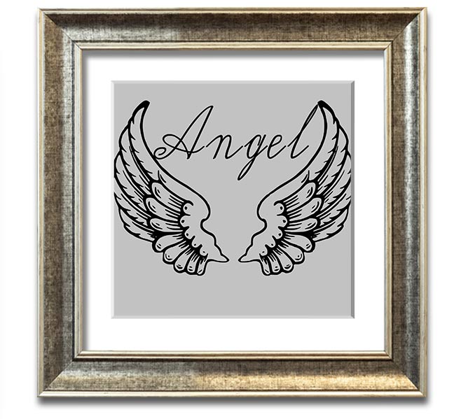 Angel Wings 4 Grey Square Framed Print showcasing delicate angel wings in soft grey tones, elegantly framed and ready to hang.