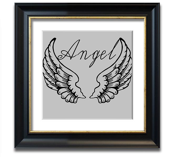 Angel Wings 4 Grey Square Framed Print showcasing delicate angel wings in soft grey tones, elegantly framed and ready to hang.