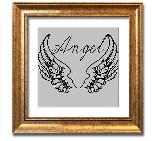 Angel Wings 4 Grey Square Framed Print showcasing delicate angel wings in soft grey tones, elegantly framed and ready to hang.