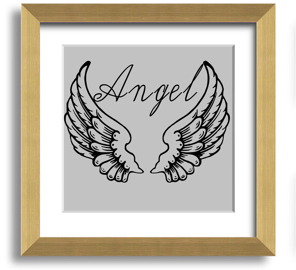 Angel Wings 4 Grey Square Framed Print showcasing delicate angel wings in soft grey tones, elegantly framed and ready to hang.