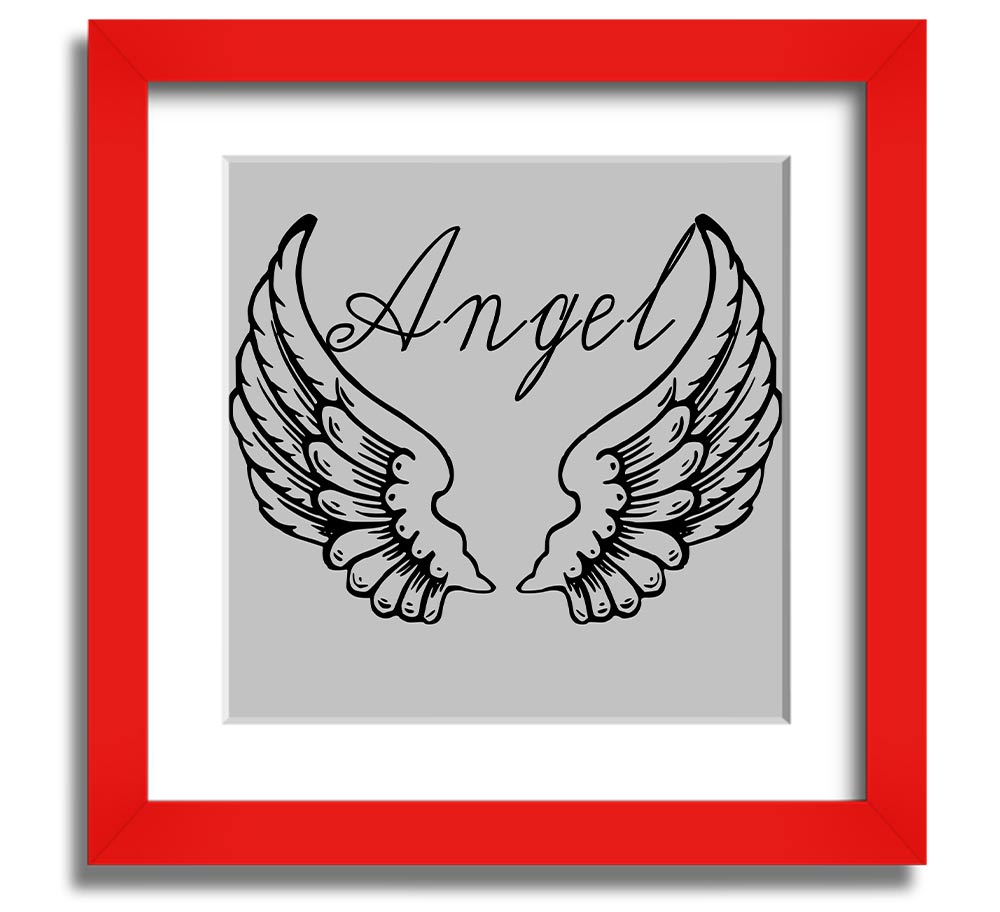 Angel Wings 4 Grey Square Framed Print showcasing delicate angel wings in soft grey tones, elegantly framed and ready to hang.