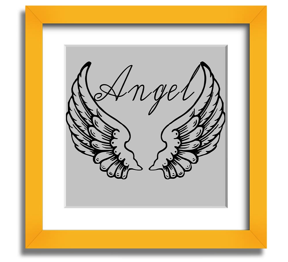 Angel Wings 4 Grey Square Framed Print showcasing delicate angel wings in soft grey tones, elegantly framed and ready to hang.