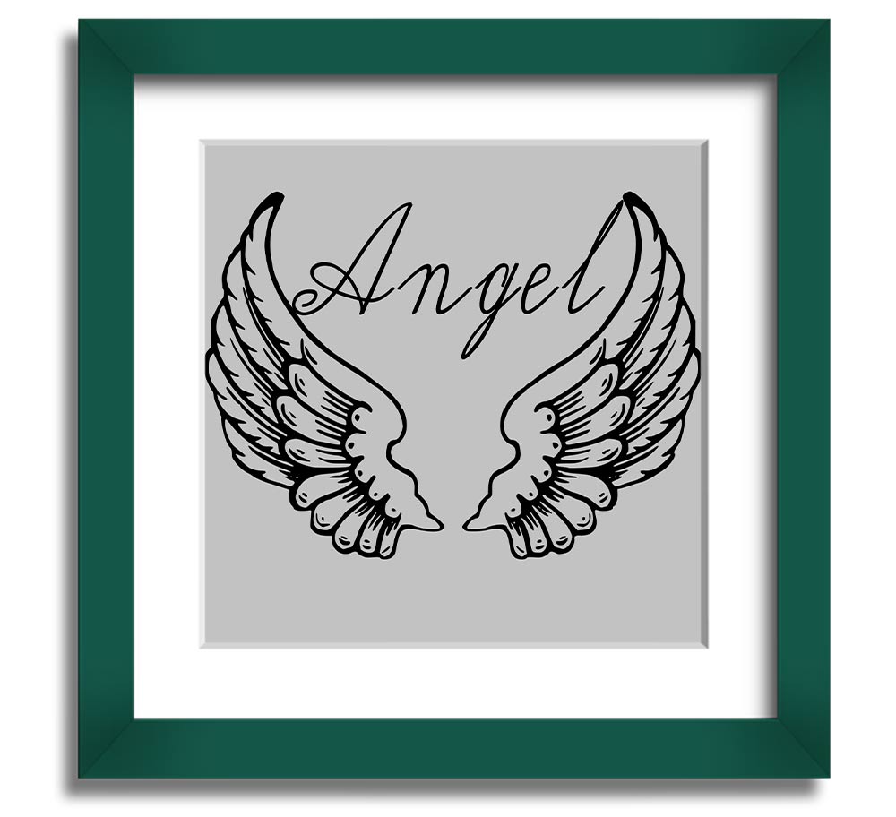 Angel Wings 4 Grey Square Framed Print showcasing delicate angel wings in soft grey tones, elegantly framed and ready to hang.