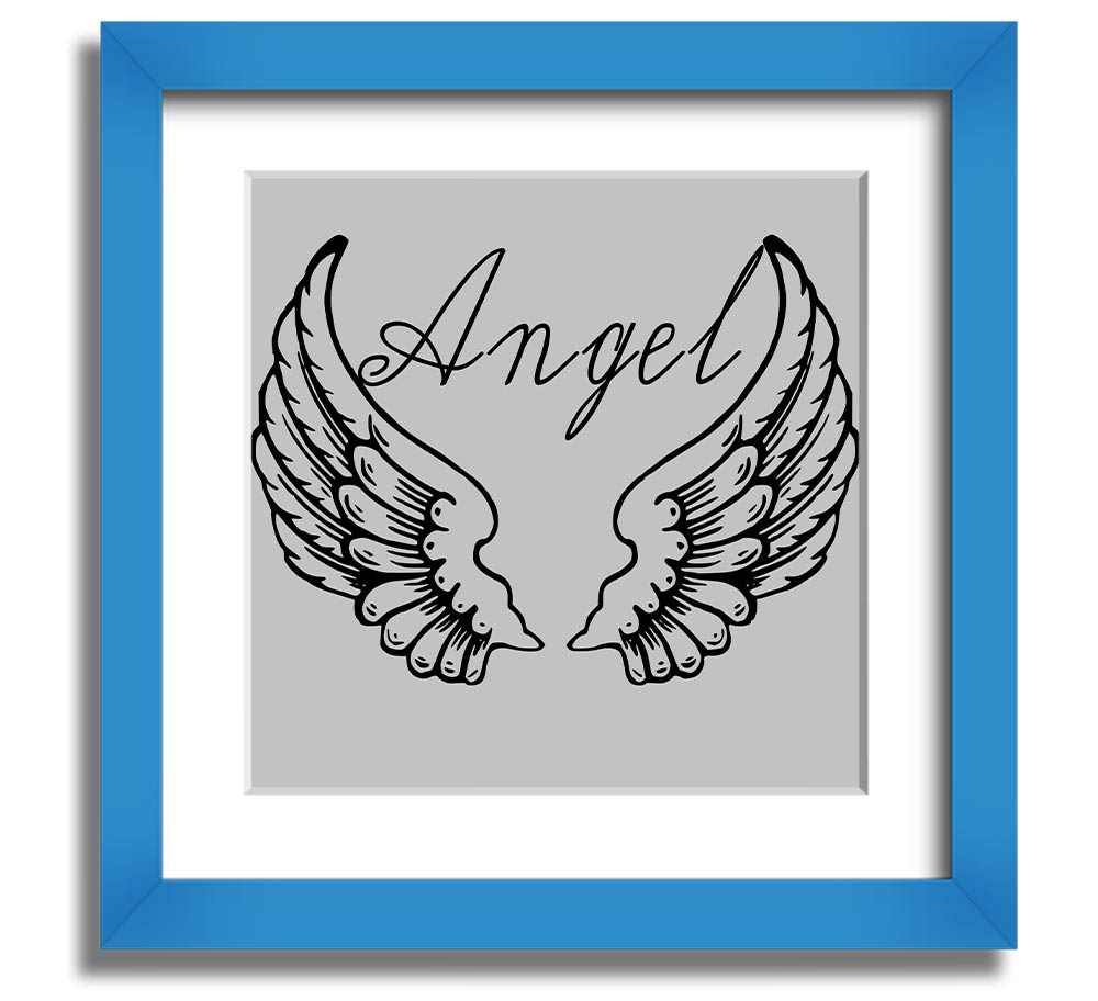 Angel Wings 4 Grey Square Framed Print showcasing delicate angel wings in soft grey tones, elegantly framed and ready to hang.