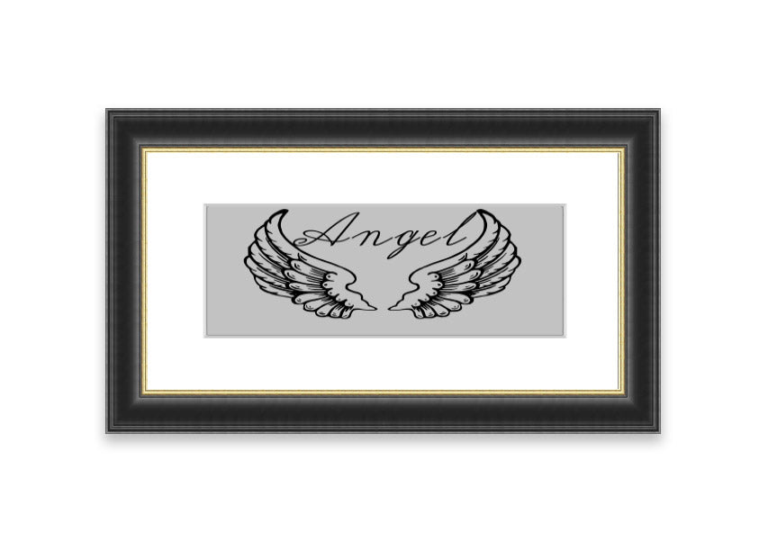 Angel Wings 4 Grey framed print showcasing delicate angel wings design, available in various frame colors.