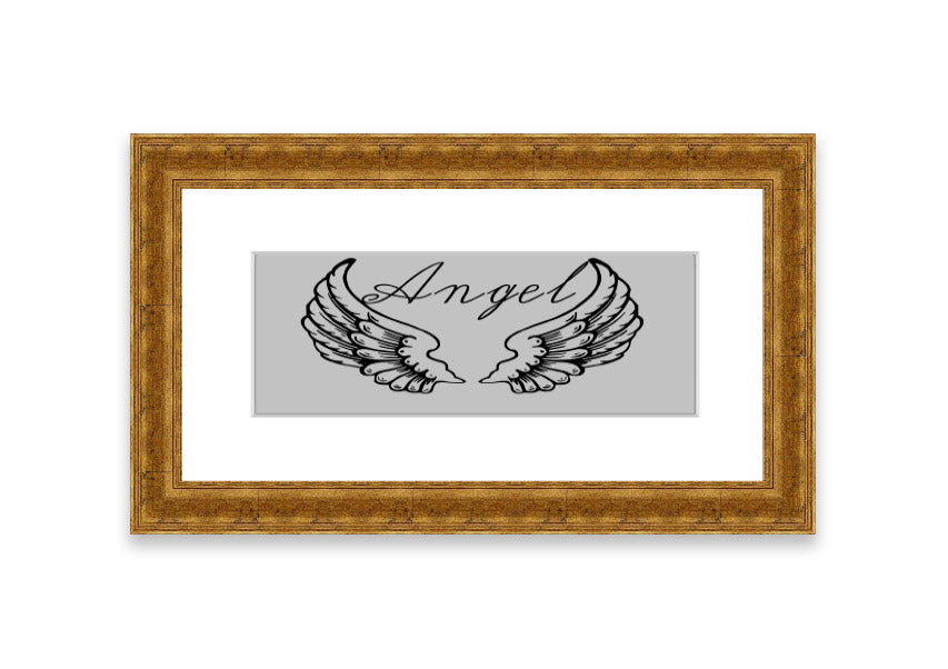 Angel Wings 4 Grey framed print showcasing delicate angel wings design, available in various frame colors.