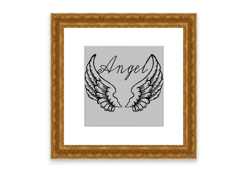 Angel Wings 4 Grey framed print showcasing delicate angel wings design, available in various frame colors.