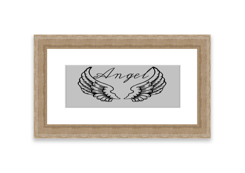 Angel Wings 4 Grey framed print showcasing delicate angel wings design, available in various frame colors.