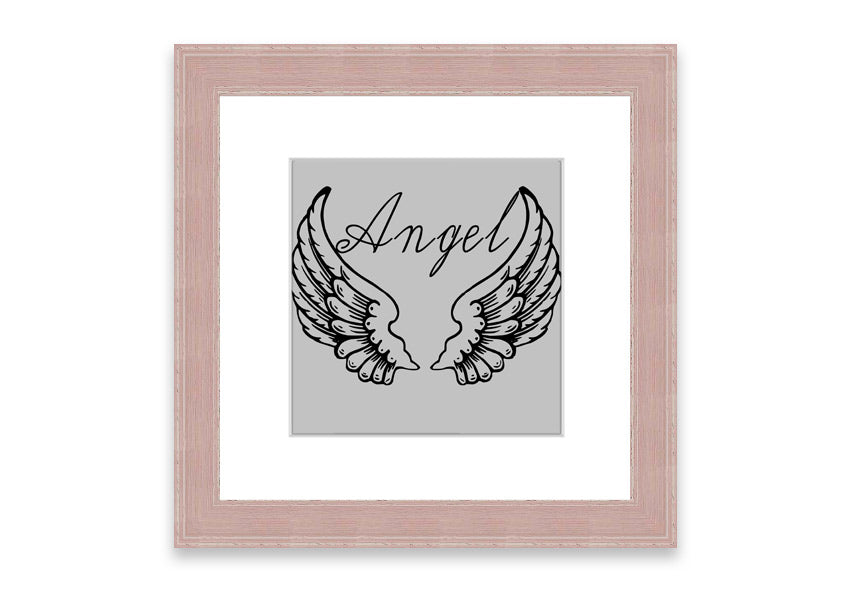 Angel Wings 4 Grey framed print showcasing delicate angel wings design, available in various frame colors.