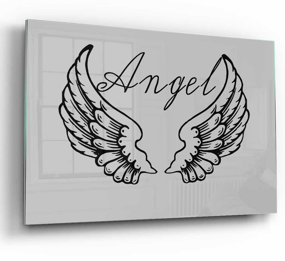 Angel Wings 4 Grey glass print featuring elegant angel wings design in a sophisticated grey color scheme.