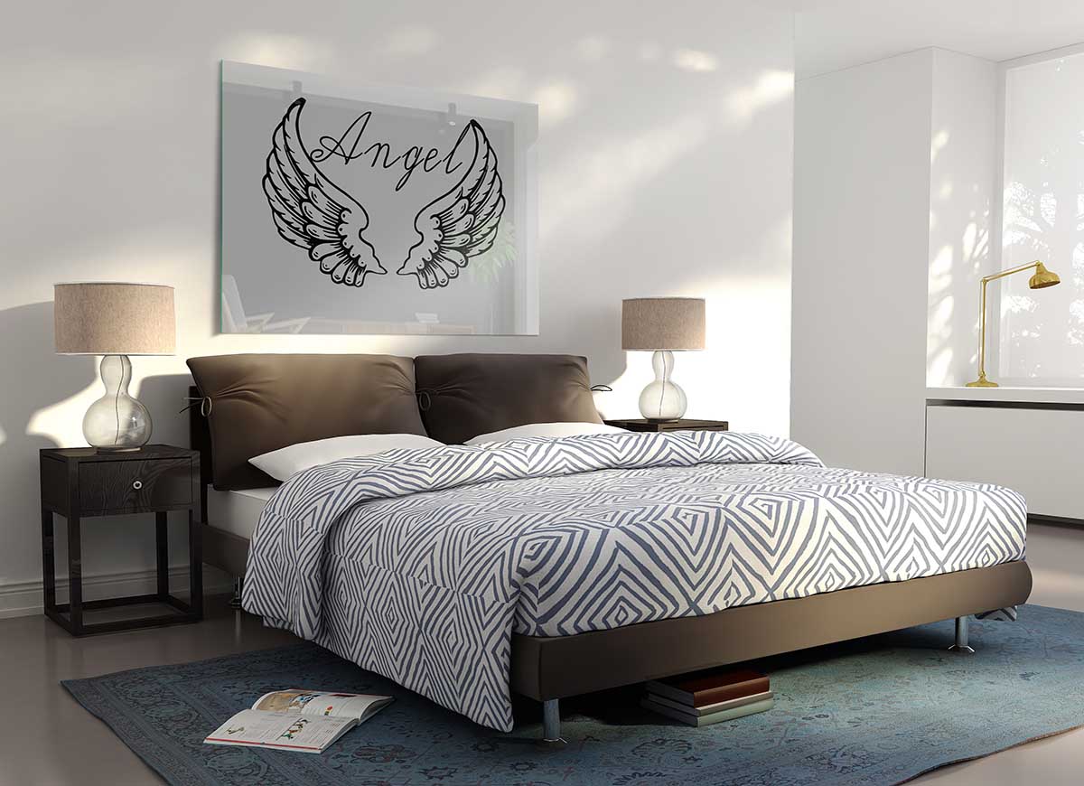 Angel Wings 4 Grey glass print featuring elegant angel wings design in a sophisticated grey color scheme.