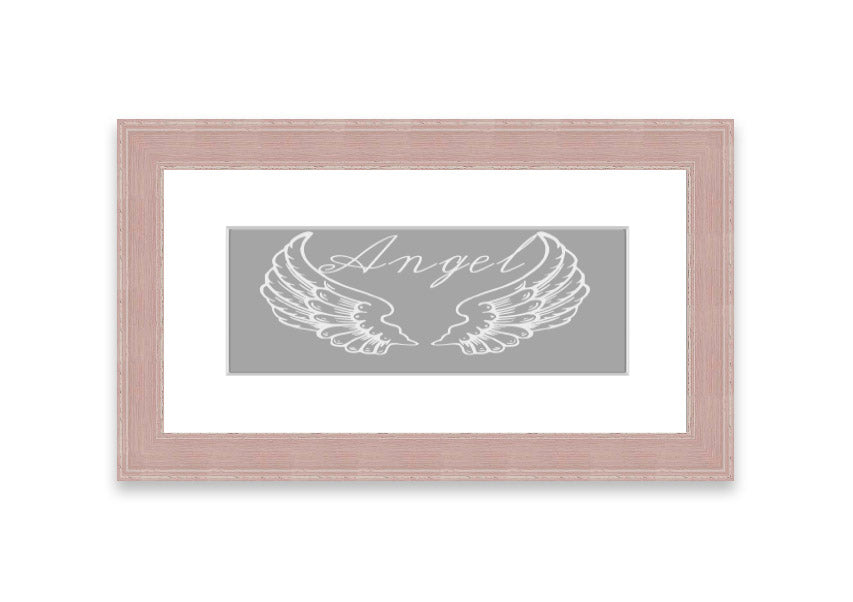 Framed print of angel wings in grey and white, elegantly designed and ready to hang.