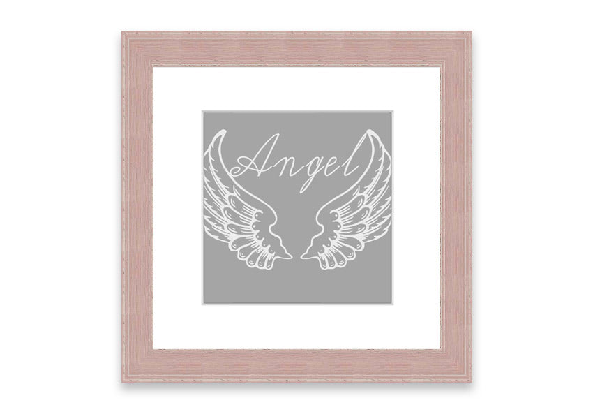 Framed print of angel wings in grey and white, elegantly designed and ready to hang.