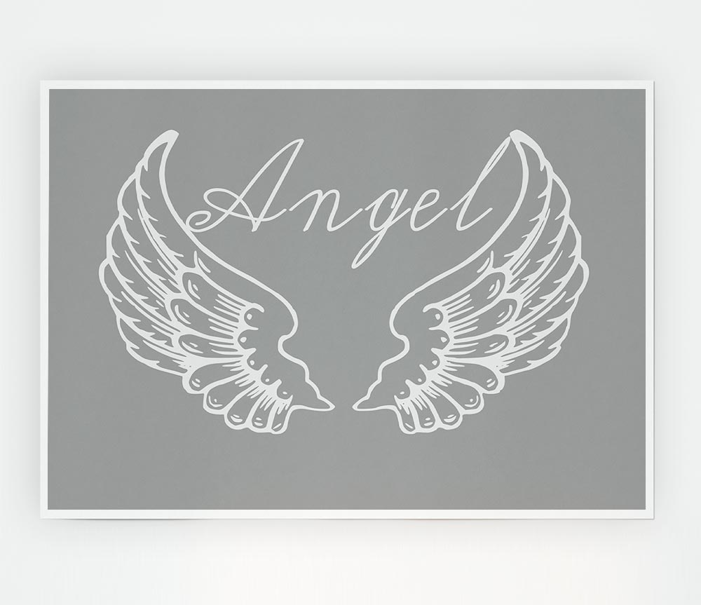 Angel Wings 4 Grey White canvas poster featuring elegant grey and white wings design, perfect for home decor.