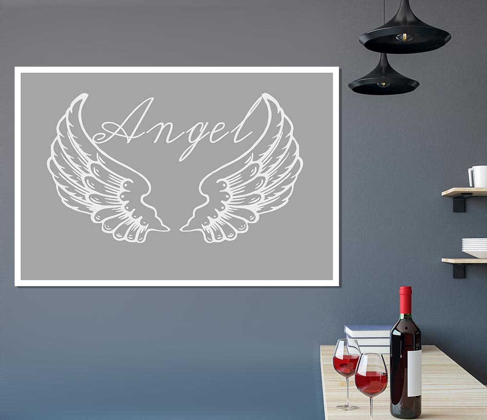 Angel Wings 4 Grey White canvas poster featuring elegant grey and white wings design, perfect for home decor.