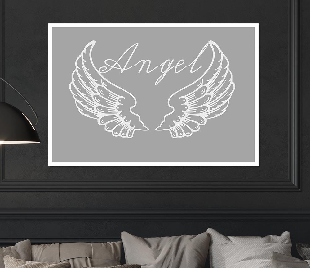 Angel Wings 4 Grey White canvas poster featuring elegant grey and white wings design, perfect for home decor.