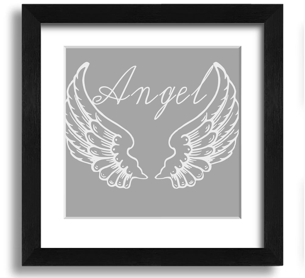 Angel Wings 4 Grey White Square Framed Print showcasing delicate angel wings in soft grey and white tones.