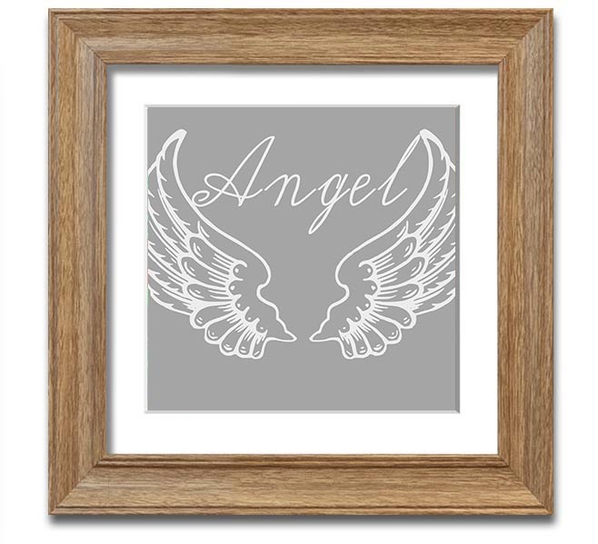 Angel Wings 4 Grey White Square Framed Print showcasing delicate angel wings in soft grey and white tones.