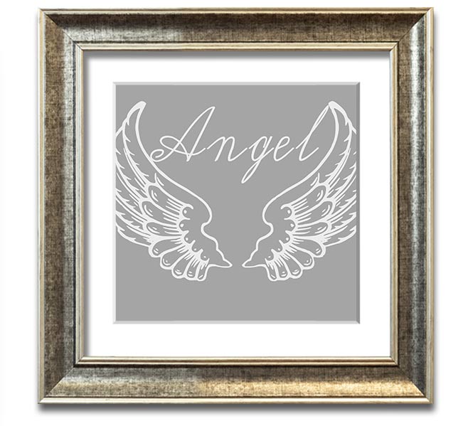 Angel Wings 4 Grey White Square Framed Print showcasing delicate angel wings in soft grey and white tones.