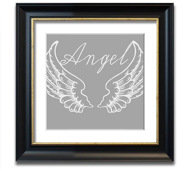 Angel Wings 4 Grey White Square Framed Print showcasing delicate angel wings in soft grey and white tones.