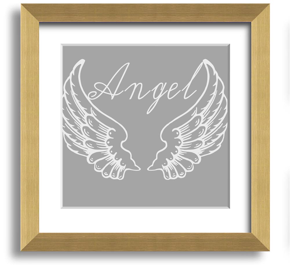 Angel Wings 4 Grey White Square Framed Print showcasing delicate angel wings in soft grey and white tones.