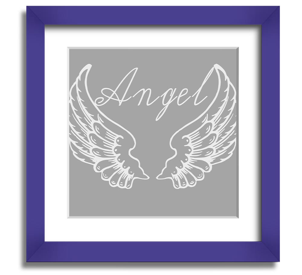 Angel Wings 4 Grey White Square Framed Print showcasing delicate angel wings in soft grey and white tones.