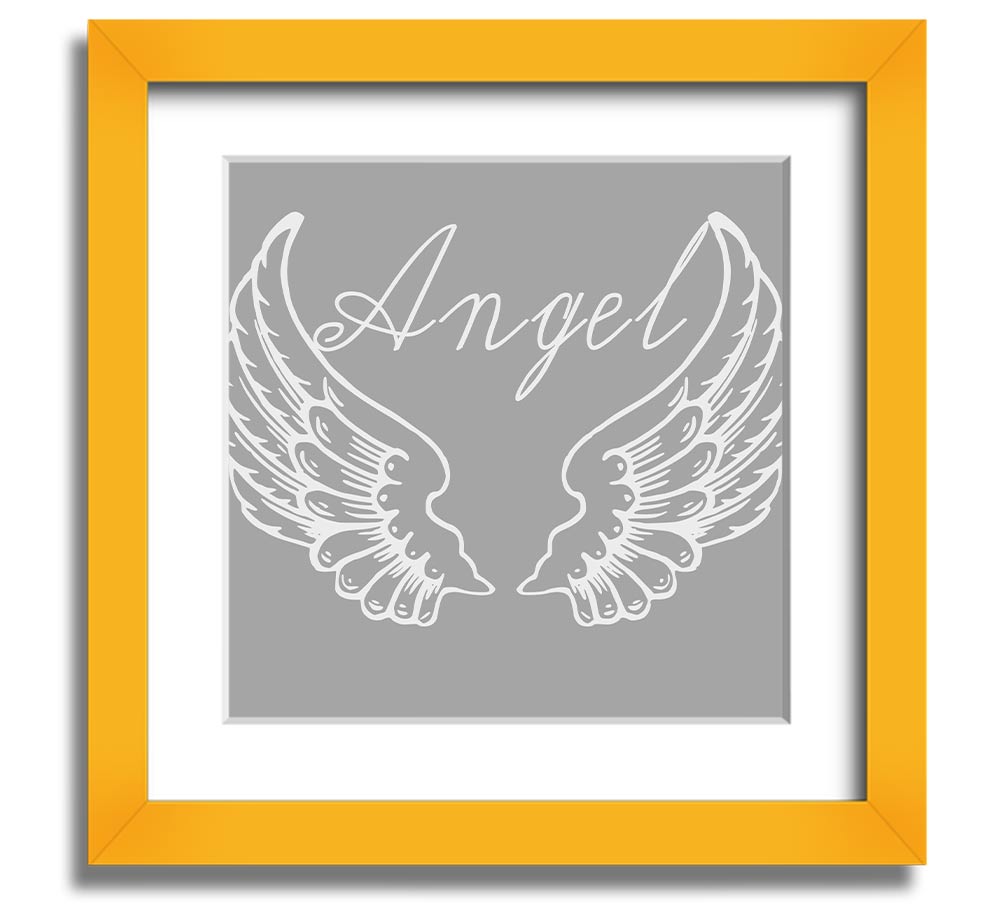 Angel Wings 4 Grey White Square Framed Print showcasing delicate angel wings in soft grey and white tones.