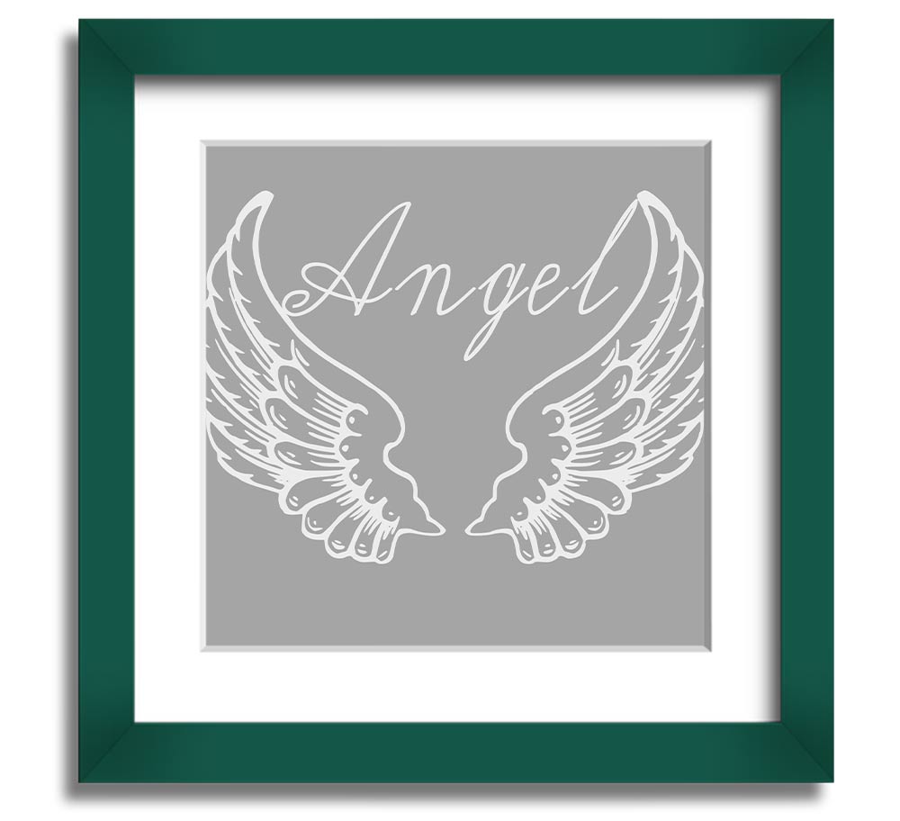 Angel Wings 4 Grey White Square Framed Print showcasing delicate angel wings in soft grey and white tones.