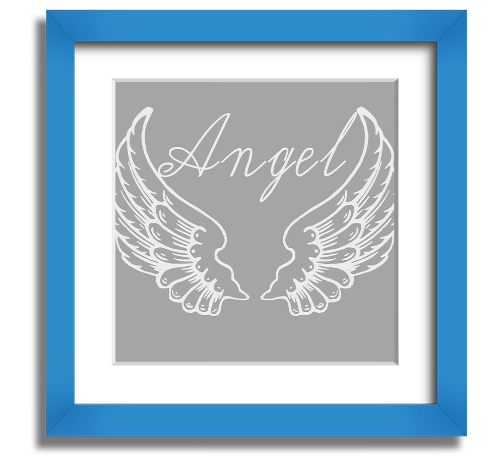 Angel Wings 4 Grey White Square Framed Print showcasing delicate angel wings in soft grey and white tones.