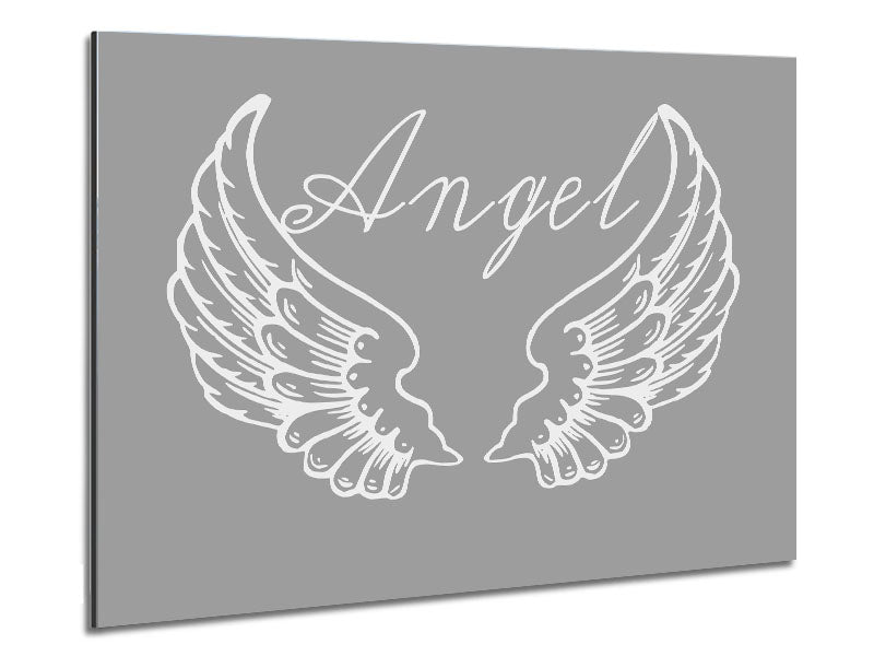 Angel Wings 4 Grey White art print on brushed aluminium dibond, showcasing elegant grey and white colors.