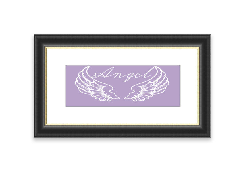 Framed print of angel wings in lilac color, elegantly designed and ready to hang.