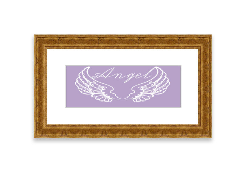 Framed print of angel wings in lilac color, elegantly designed and ready to hang.