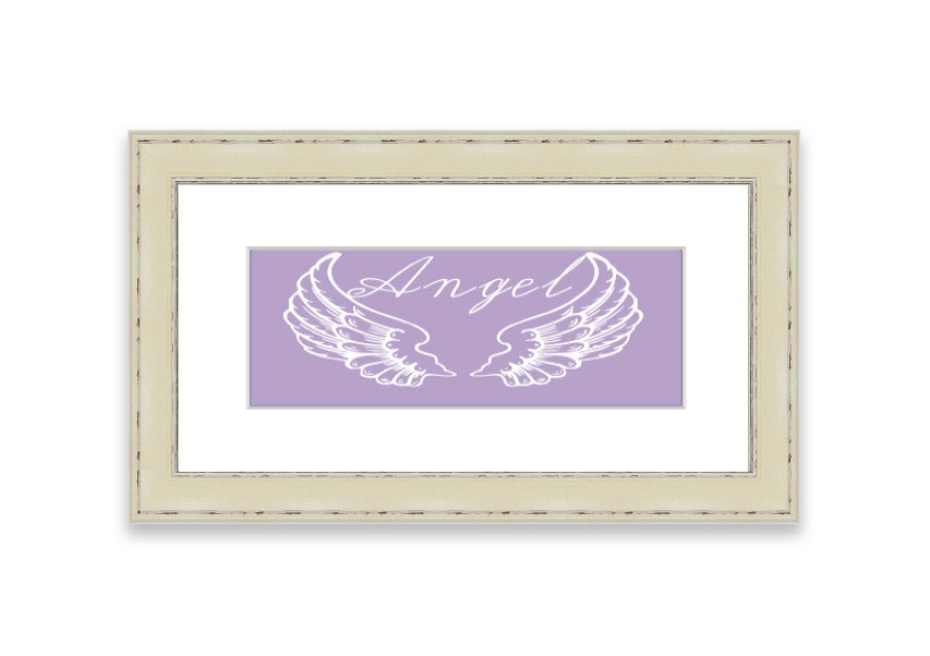 Framed print of angel wings in lilac color, elegantly designed and ready to hang.