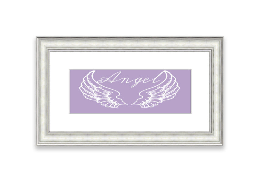 Framed print of angel wings in lilac color, elegantly designed and ready to hang.