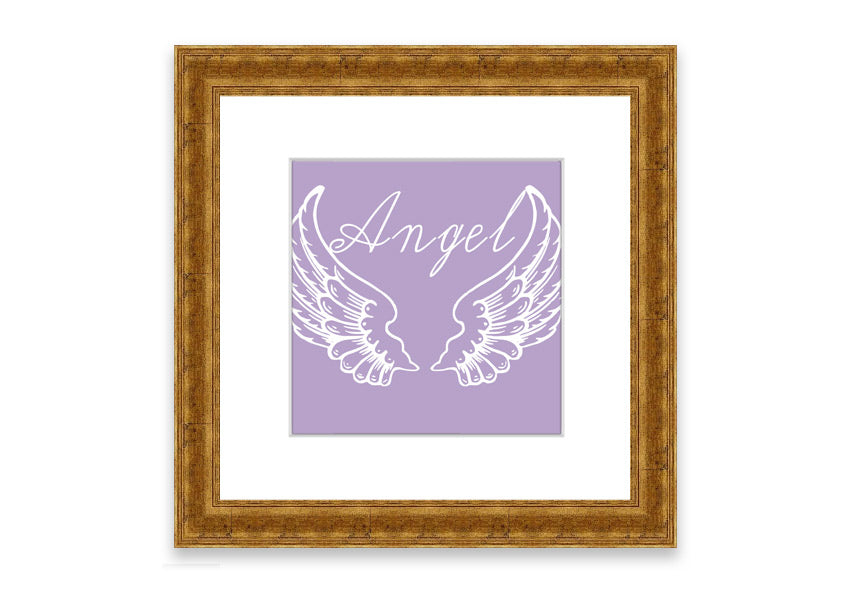 Framed print of angel wings in lilac color, elegantly designed and ready to hang.