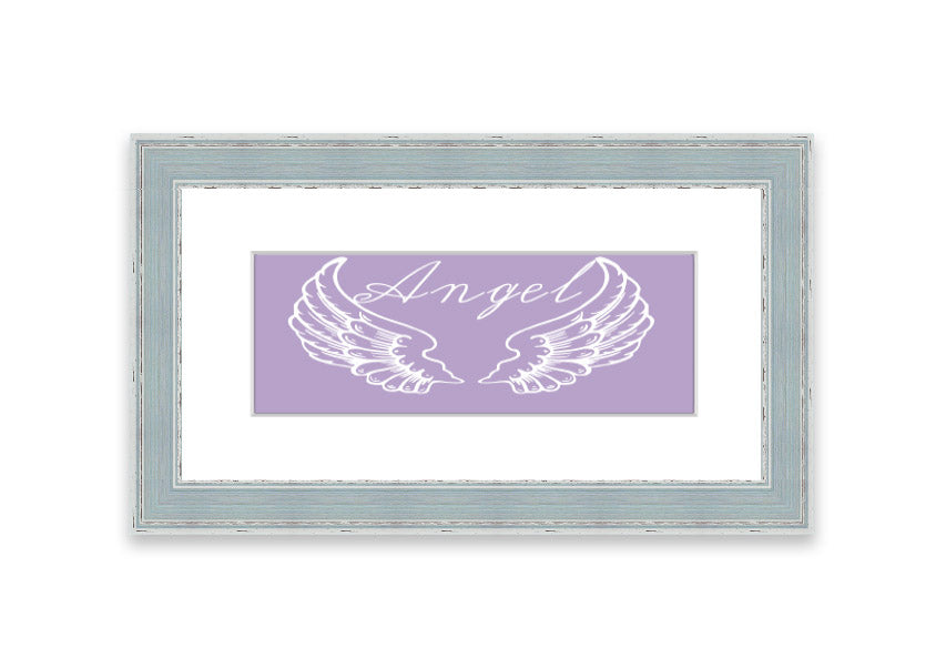 Framed print of angel wings in lilac color, elegantly designed and ready to hang.