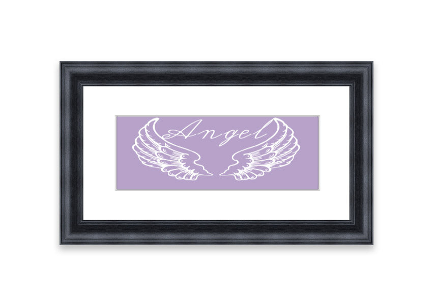 Framed print of angel wings in lilac color, elegantly designed and ready to hang.