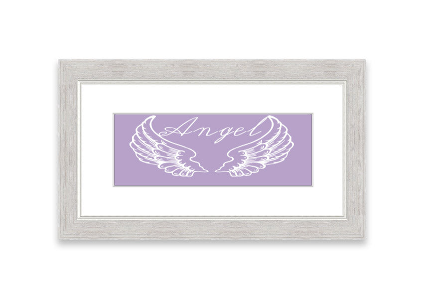 Framed print of angel wings in lilac color, elegantly designed and ready to hang.