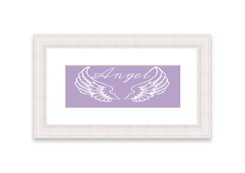 Framed print of angel wings in lilac color, elegantly designed and ready to hang.